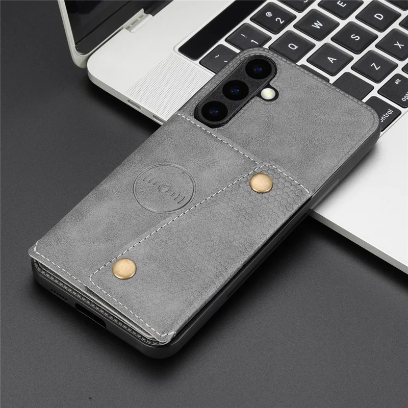For Samsung Galaxy S25 FE Case with Card Slots Kickstand Leather + TPU Phone Cover - Grey - 11
