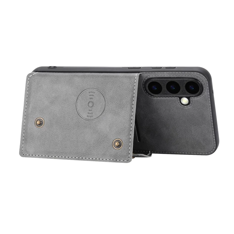 For Samsung Galaxy S25 FE Case with Card Slots Kickstand Leather + TPU Phone Cover - Grey - 2