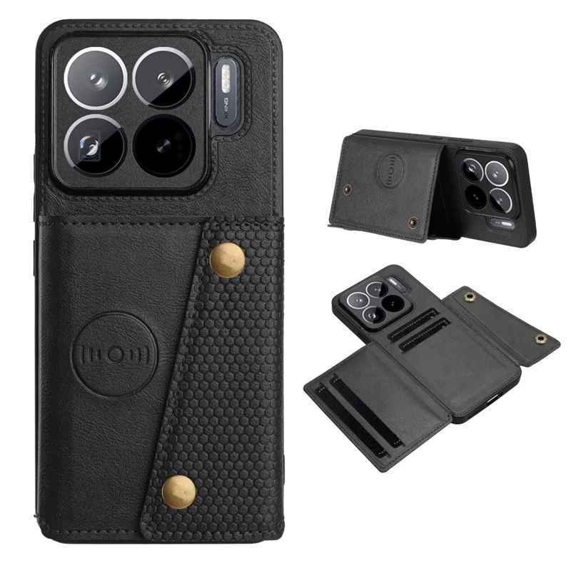 For Xiaomi 15S Pro Case with Card Slots Kickstand Leather + TPU Phone Cover - Black