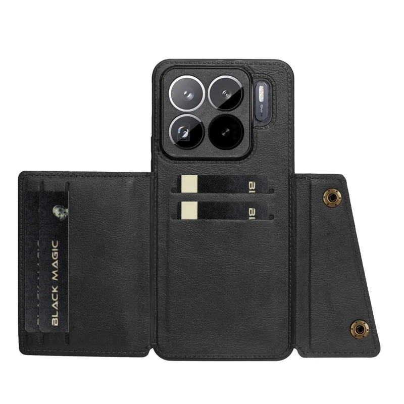 For Xiaomi 15S Pro Case with Card Slots Kickstand Leather + TPU Phone Cover - Black