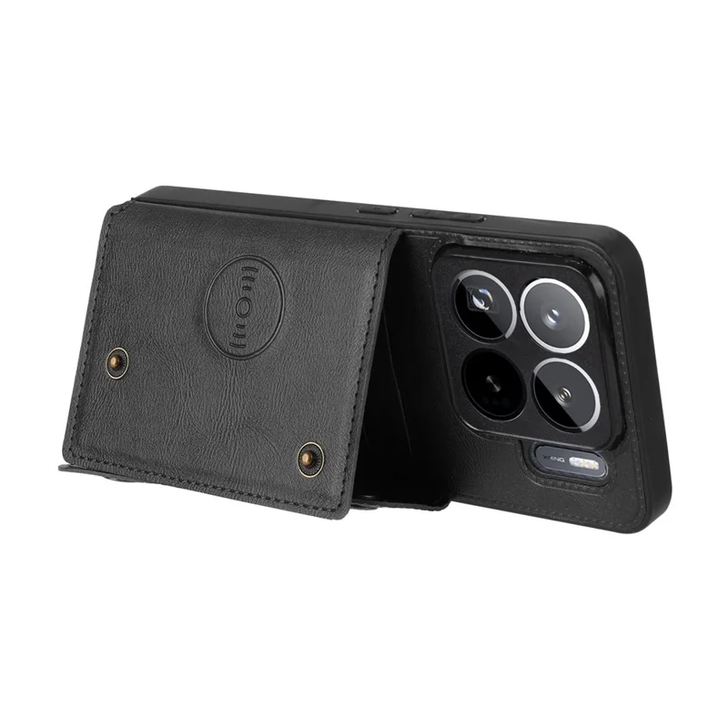 For Xiaomi 15S Pro Case with Card Slots Kickstand Leather + TPU Phone Cover - Black