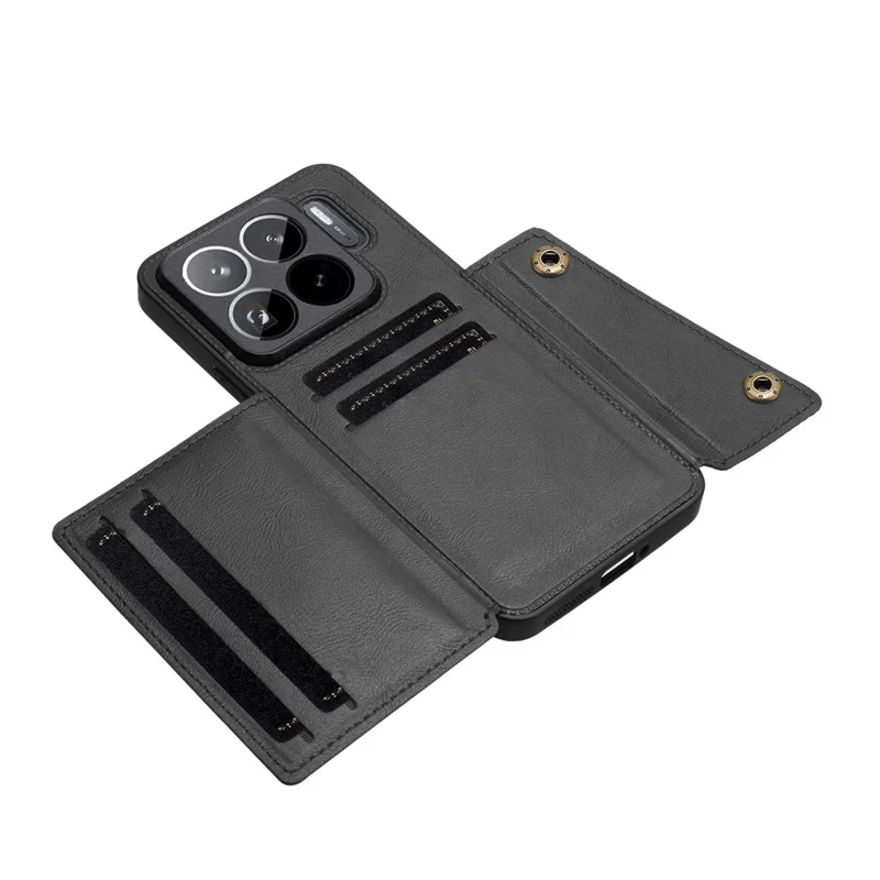 For Xiaomi 15S Pro Case with Card Slots Kickstand Leather + TPU Phone Cover - Black
