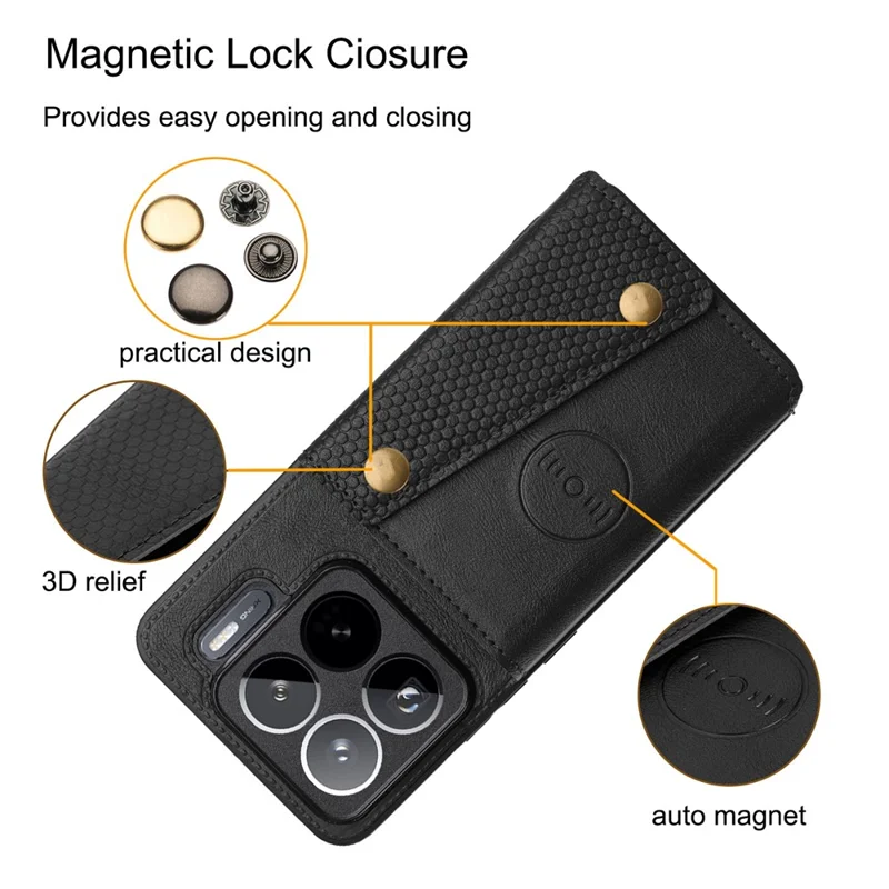 For Xiaomi 15S Pro Case with Card Slots Kickstand Leather + TPU Phone Cover - Black