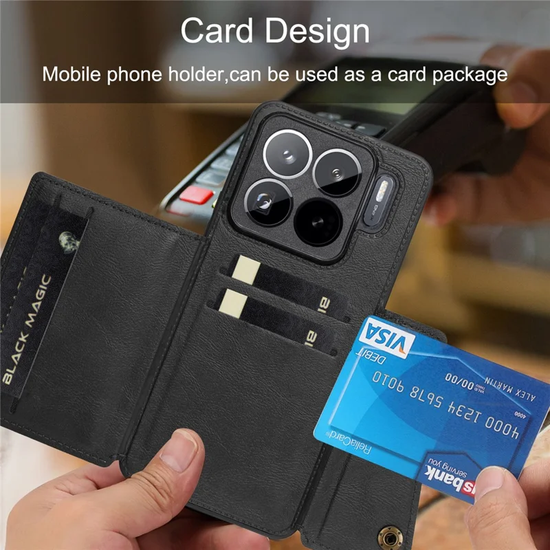 For Xiaomi 15S Pro Case with Card Slots Kickstand Leather + TPU Phone Cover - Black