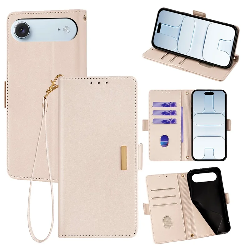 For iPhone Air Case RFID Blocking Wallet PU Leather Phone Cover with Wrist Strap - White