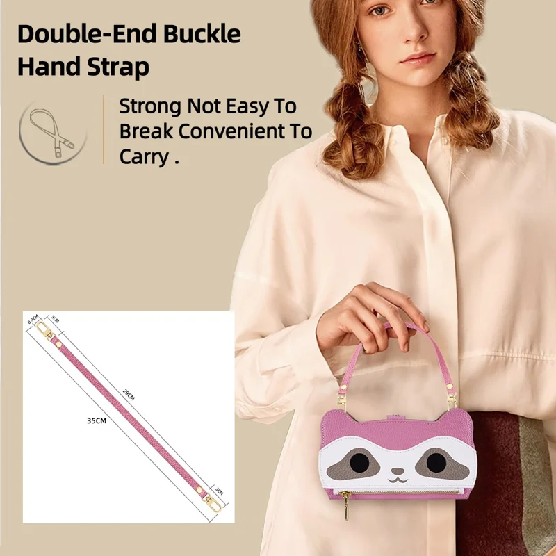 For iPhone 17 Case Makeup Mirror Wallet Cute Raccoon Leather Phone Cover with Wrist / Shoulder Strap - Pink