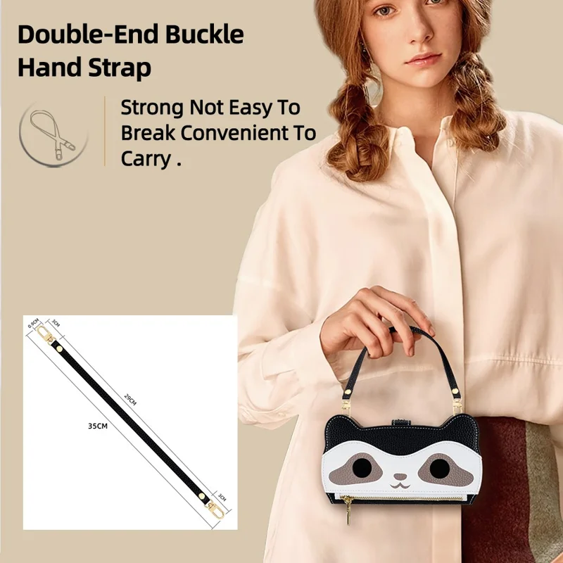 For iPhone Air Case Makeup Mirror Wallet Cute Raccoon Leather Phone Cover with Wrist / Shoulder Strap - Black