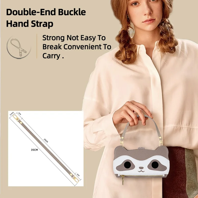 For iPhone 17 Pro Case Makeup Mirror Wallet Cute Raccoon Leather Phone Cover with Wrist / Shoulder Strap - Grey