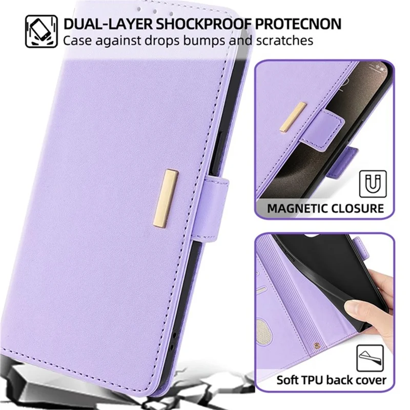 For iPhone 17 Case PU Leather Wallet Stand Phone Cover with Crossbody Shoulder Strap - Purple