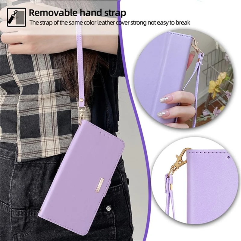 For iPhone 17 Case PU Leather Wallet Stand Phone Cover with Crossbody Shoulder Strap - Purple