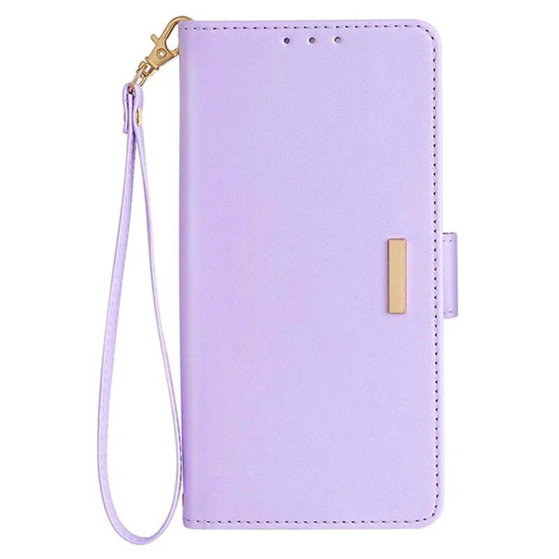 For iPhone 17 Case PU Leather Wallet Stand Phone Cover with Crossbody Shoulder Strap - Purple