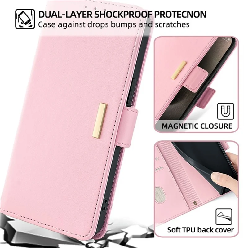 For iPhone Air Case PU Leather Wallet Stand Phone Cover with Crossbody Shoulder Strap - Pink