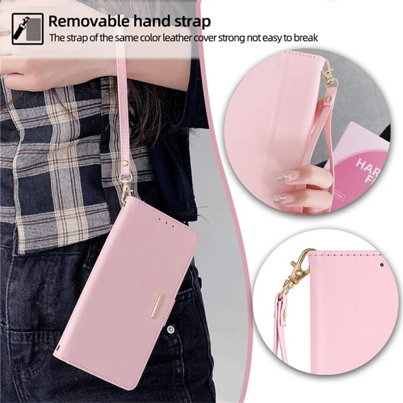 For iPhone Air Case PU Leather Wallet Stand Phone Cover with Crossbody Shoulder Strap - Pink