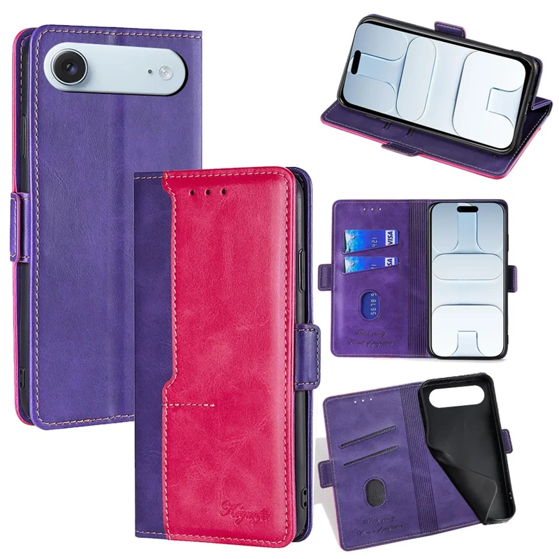 For iPhone Air Case Contrast Color Wallet Leather Phone Cover - Rose + Purple