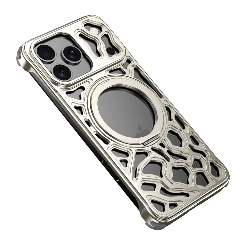 For iPhone 17 Pro Bumper Case Alloy Metal Borderless Back Cover with Magnetic Kickstand - Titanium