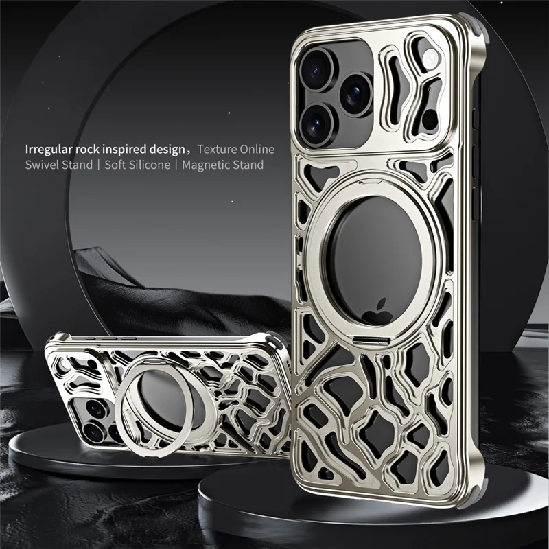 For iPhone 17 Pro Bumper Case Alloy Metal Borderless Back Cover with Magnetic Kickstand - Titanium