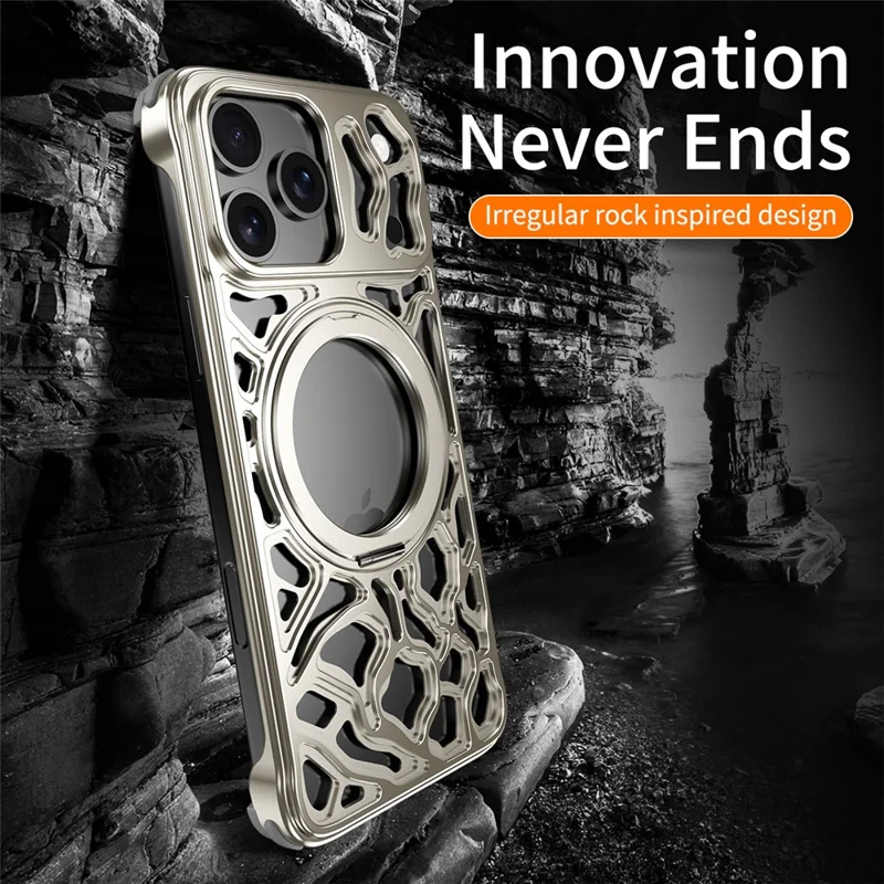 For iPhone 17 Pro Bumper Case Alloy Metal Borderless Back Cover with Magnetic Kickstand - Titanium
