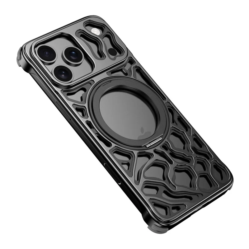 For iPhone 17 Pro Bumper Case Alloy Metal Borderless Back Cover with Magnetic Kickstand - Black