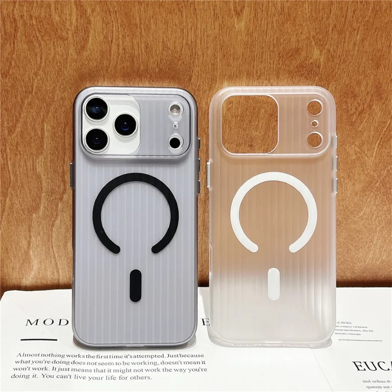 For iPhone 17 Pro Max Case Compatible with MagSafe Corrugated Texture Hard PC Phone Cover - Transparent Black