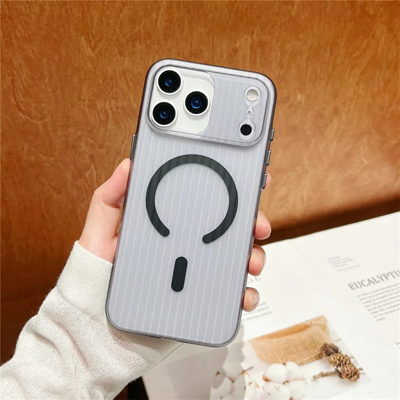 For iPhone 17 Pro Max Case Compatible with MagSafe Corrugated Texture Hard PC Phone Cover - Transparent Black