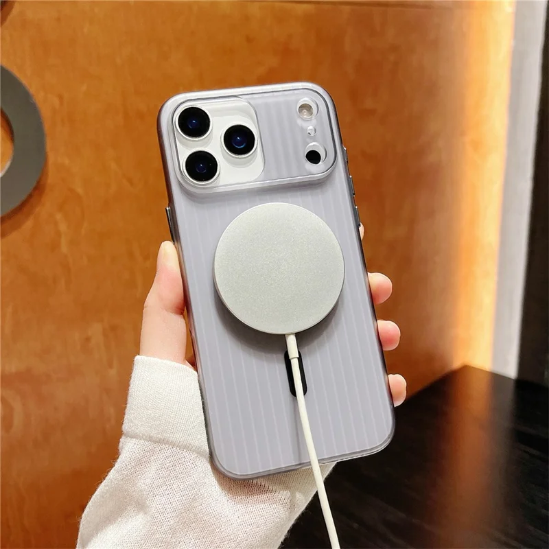For iPhone 17 Pro Max Case Compatible with MagSafe Corrugated Texture Hard PC Phone Cover - Transparent Black