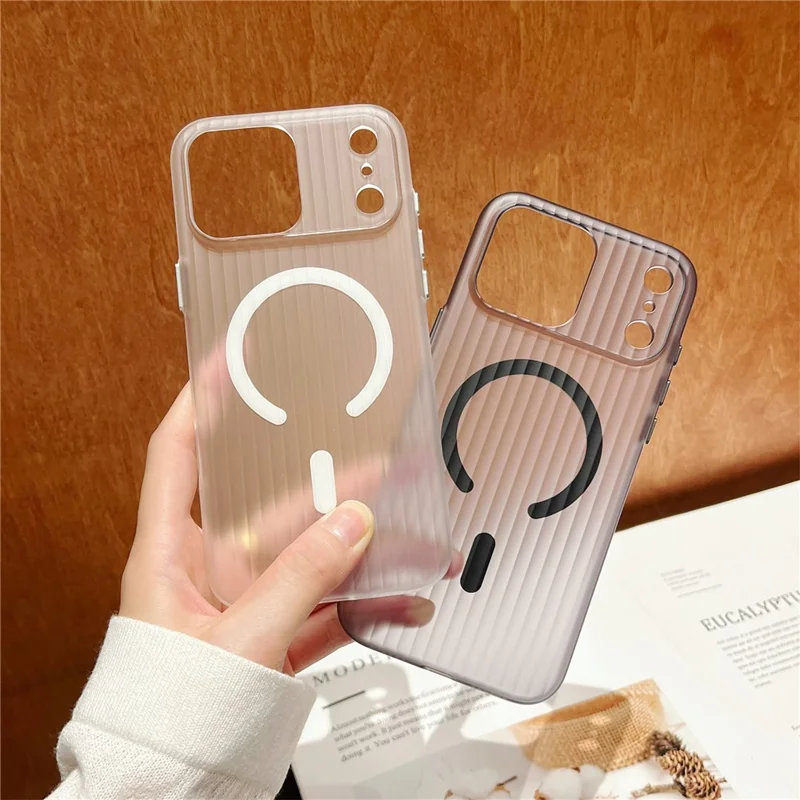 For iPhone 17 Pro Max Case Compatible with MagSafe Corrugated Texture Hard PC Phone Cover - Transparent Black
