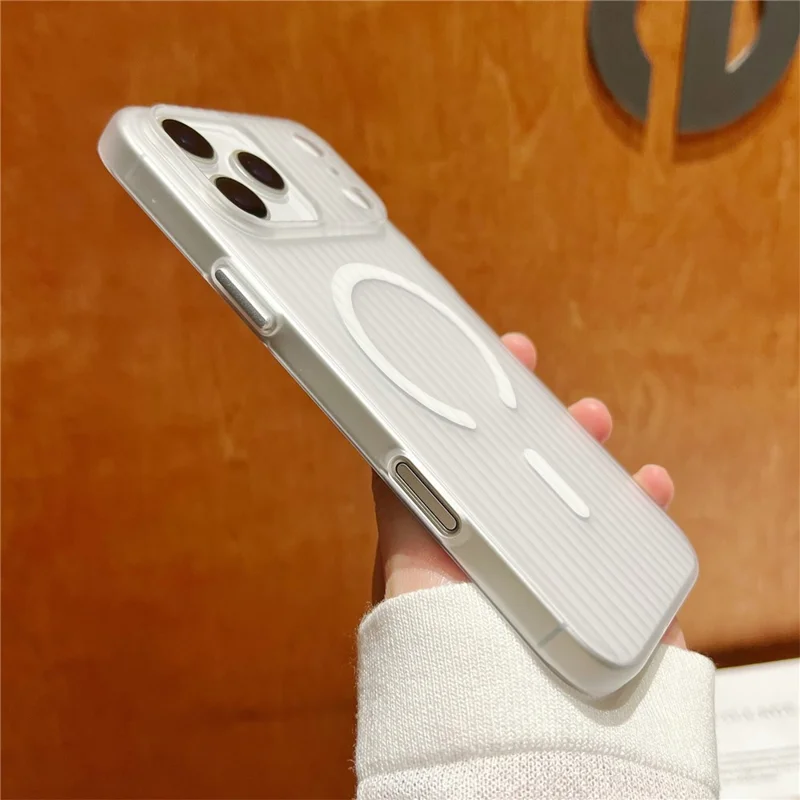 For iPhone 17 Pro Max Case Compatible with MagSafe Corrugated Texture Hard PC Phone Cover - Transparent Black
