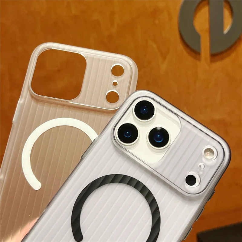 For iPhone 17 Pro Max Case Compatible with MagSafe Corrugated Texture Hard PC Phone Cover - Transparent Black
