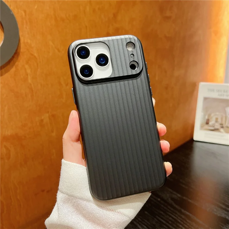 For iPhone 17 Pro Max PC Phone Case Corrugated Textured Protective Back Cover - Black