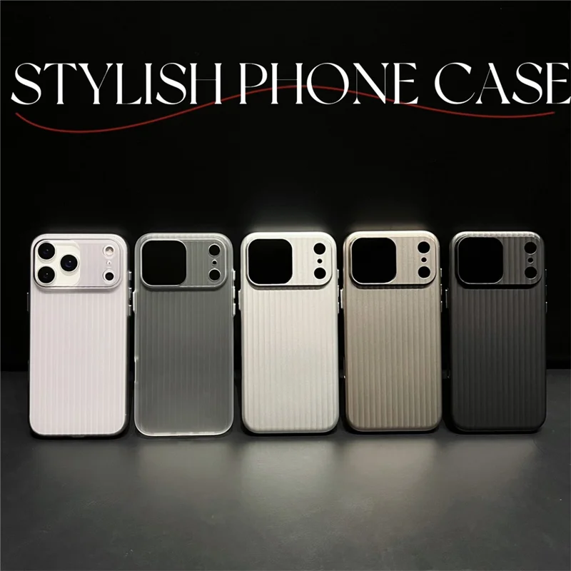 For iPhone 17 Pro Max PC Phone Case Corrugated Textured Protective Back Cover - Black