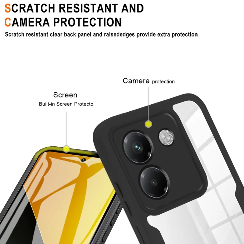 For Xiaomi Poco M7 Pro 5G Case Acrylic + TPU Clear Phone Cover with PET Screen Film - Black