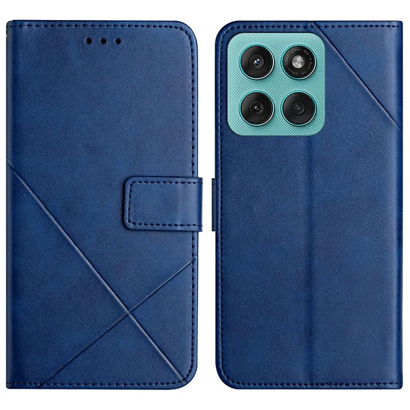 Phone Case For Motorola Edge 60 Fusion 5G  /  60s 5G  /  60 5G  /  Edge (2025) 5G Line Pattern Wallet Leather Cover with Wrist Strap - Blue