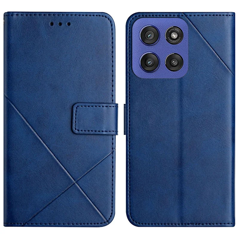 For Motorola Moto G Stylus 5G (2025) / Edge 60 Stylus 5G Case Line Pattern Wallet Leather Phone Cover with Wrist Strap - Blue