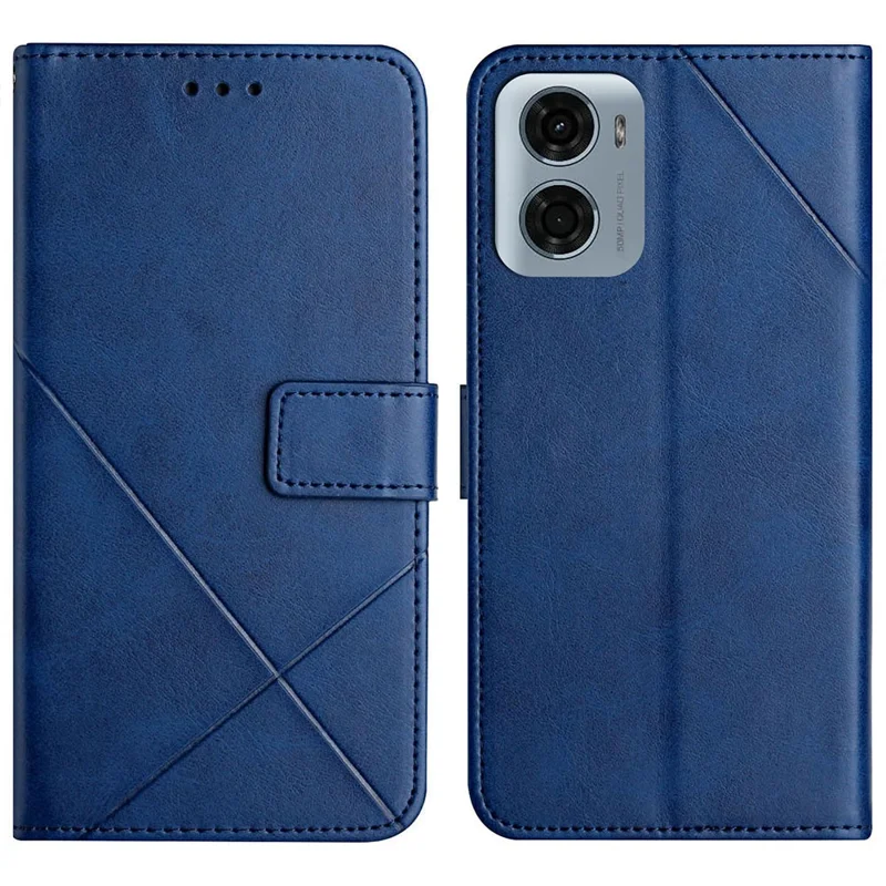 For Motorola Moto G05 4G  /  E15 4G Case Line Pattern Wallet Leather Phone Cover with Wrist Strap - Blue