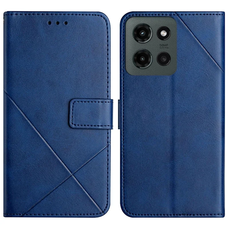 For Motorola Moto G 5G (2025) Case Line Pattern Wallet Leather Phone Cover with Wrist Strap - Blue