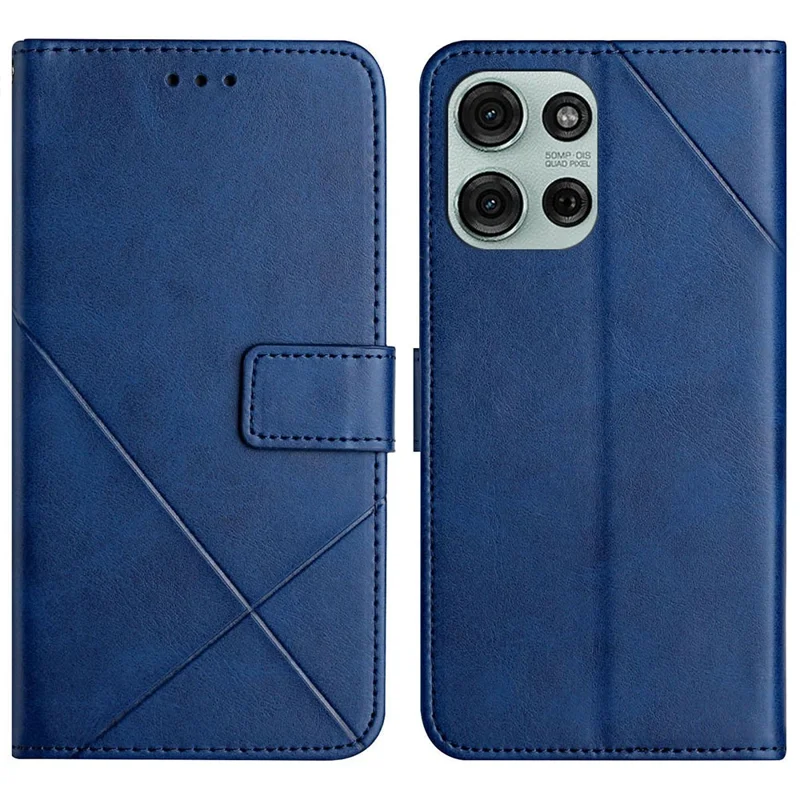For Motorola Moto G Power (2025)  /  G Play (2025) 4G Case Line Pattern Wallet Leather Phone Cover with Wrist Strap - Blue