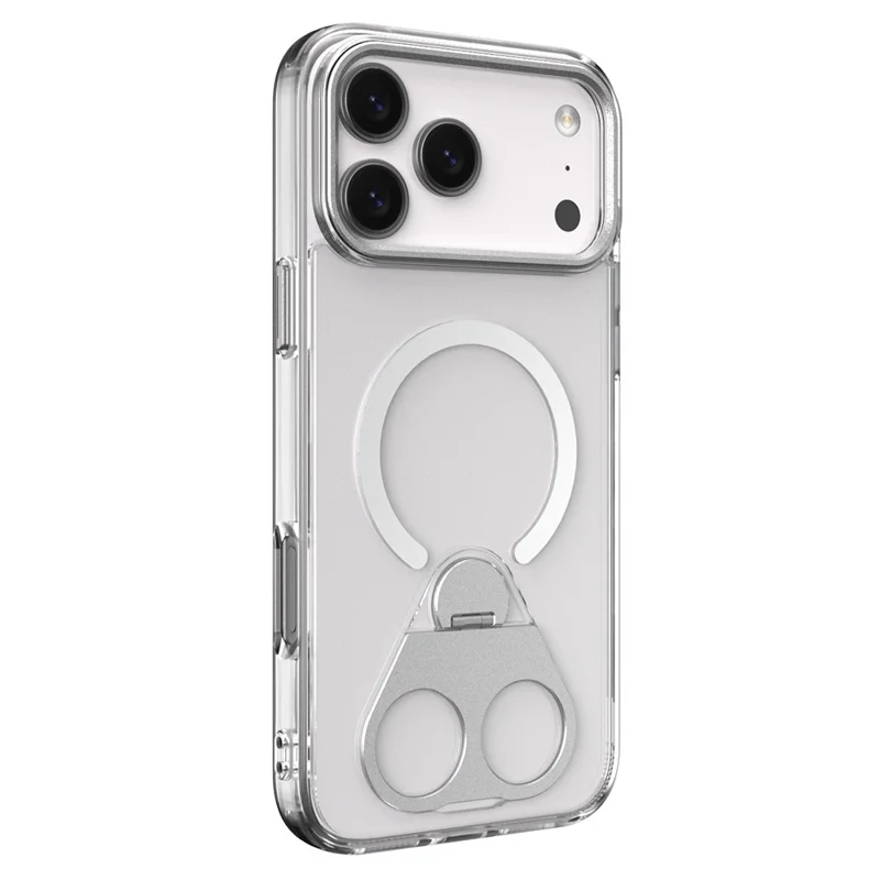 For iPhone 17 Pro Max Phone Case Compatible with MagSafe TPU Acrylic Back Cover with Ring Kickstand - Silver