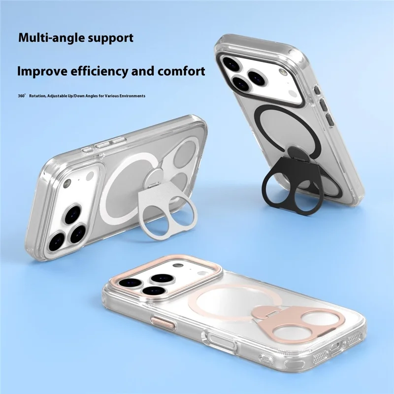 For iPhone 17 Pro Max Phone Case Compatible with MagSafe TPU Acrylic Back Cover with Ring Kickstand - Silver