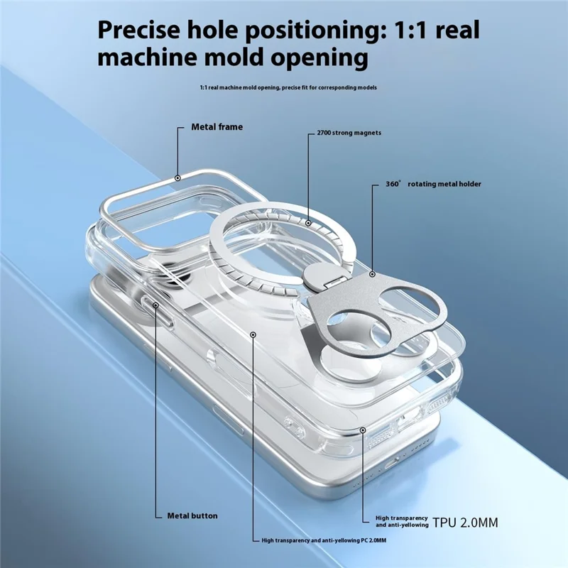 For iPhone 17 Pro Max Phone Case Compatible with MagSafe TPU Acrylic Back Cover with Ring Kickstand - Silver