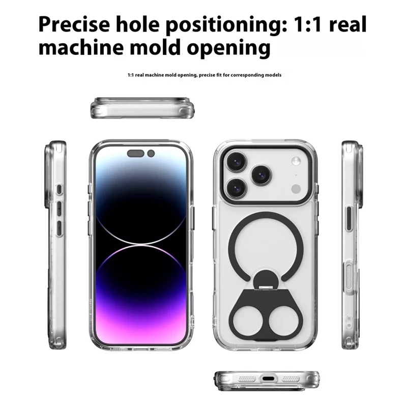 For iPhone 17 Pro Phone Case Compatible with MagSafe TPU Acrylic Back Cover with Ring Kickstand - Silver