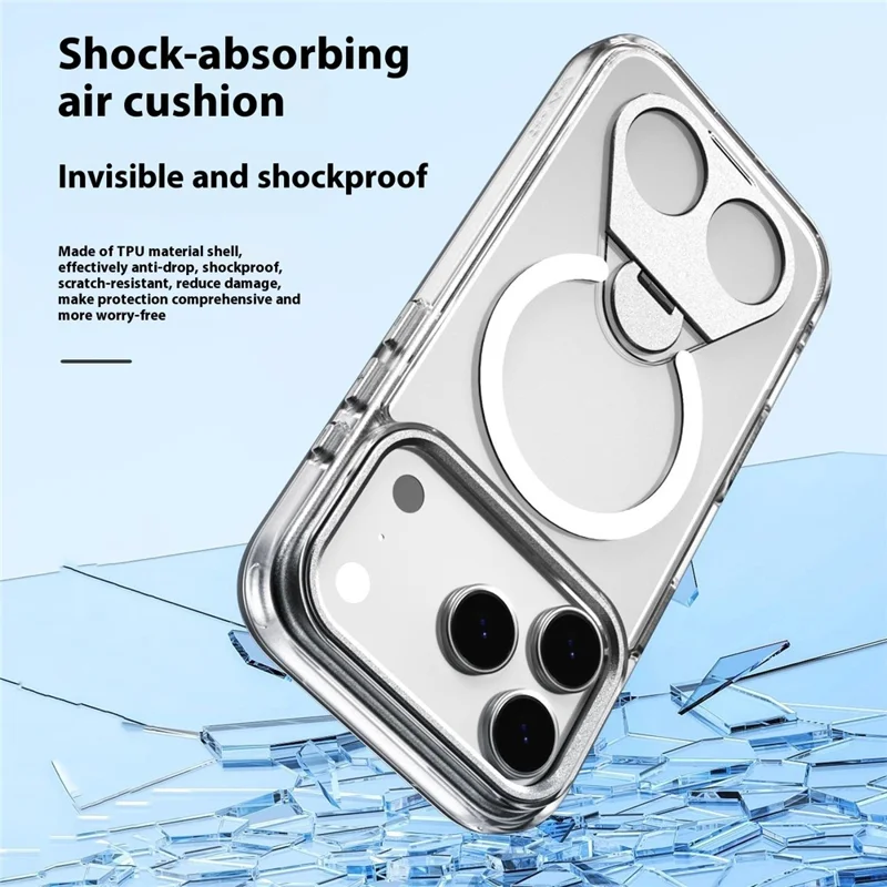 For iPhone 17 Pro Phone Case Compatible with MagSafe TPU Acrylic Back Cover with Ring Kickstand - Silver