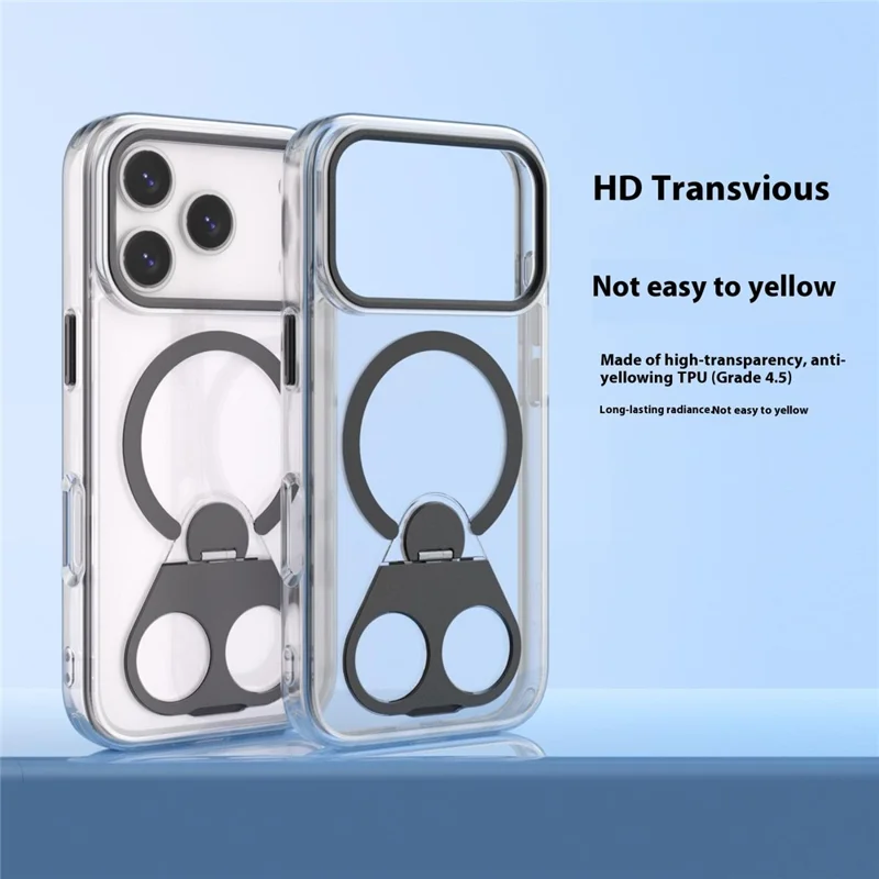 For iPhone 17 Pro Phone Case Compatible with MagSafe TPU Acrylic Back Cover with Ring Kickstand - Silver