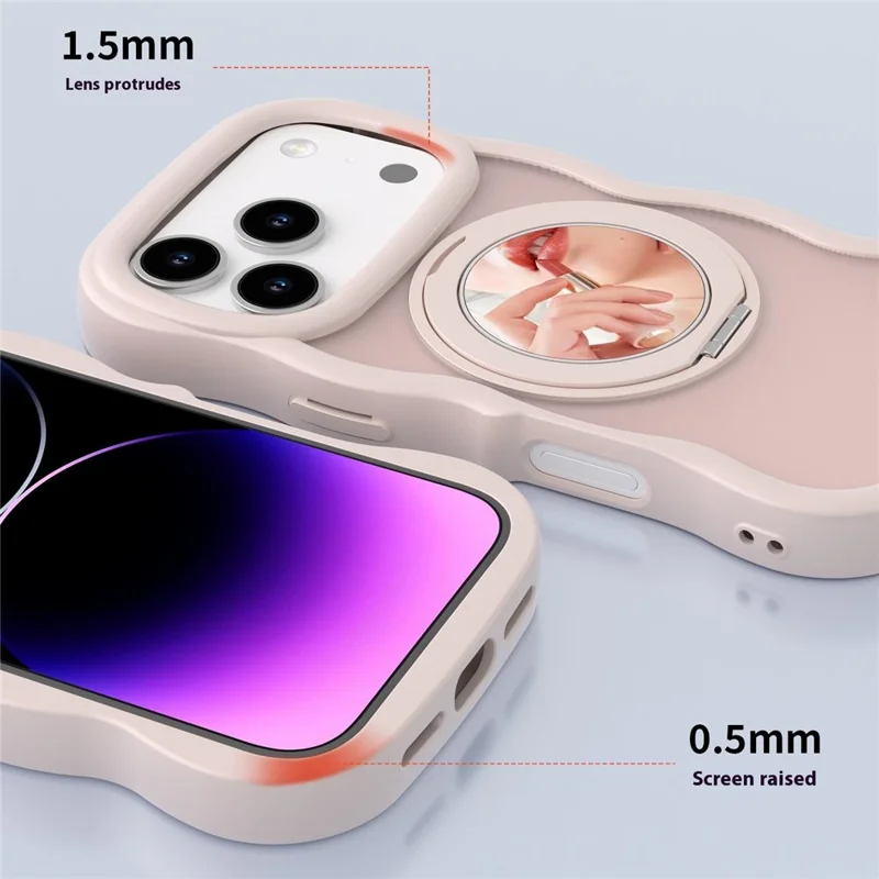For iPhone 17 Pro Max Magnetic Case Wave Edge TPU + Acrylic Phone Cover with Mirror Kickstand - Pink