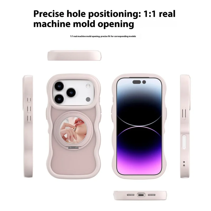 For iPhone 17 Pro Max Magnetic Case Wave Edge TPU + Acrylic Phone Cover with Mirror Kickstand - Pink
