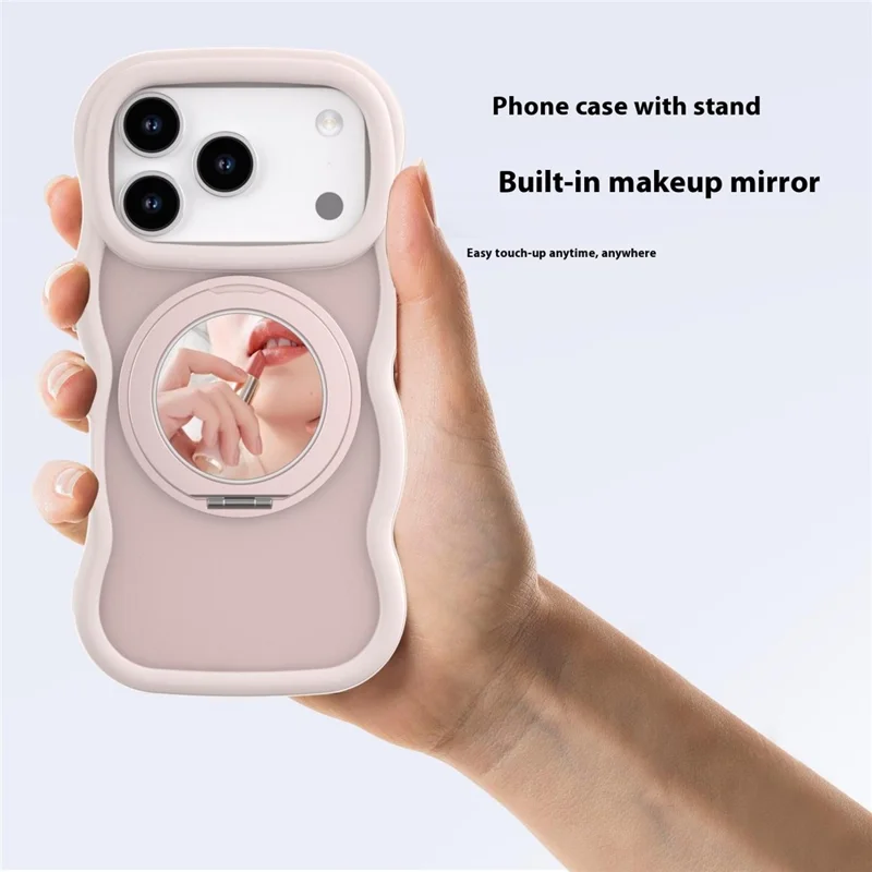 For iPhone 17 Pro Magnetic Case Wave Edge TPU + Acrylic Phone Cover with Mirror Kickstand - Pink