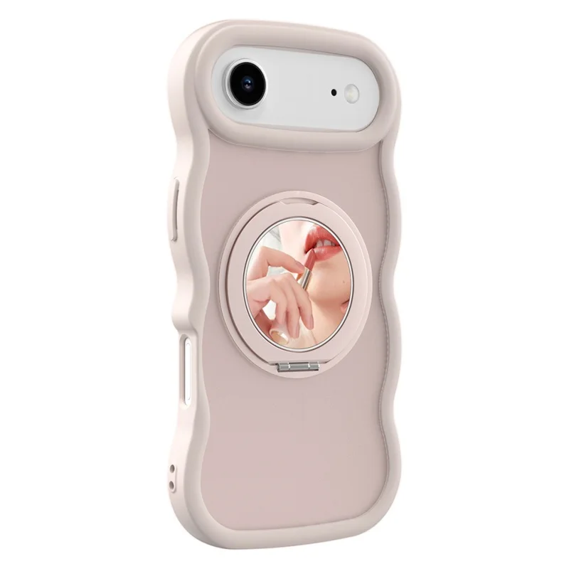 For iPhone Air Magnetic Case Wave Edge TPU + Acrylic Phone Cover with Mirror Kickstand - Pink