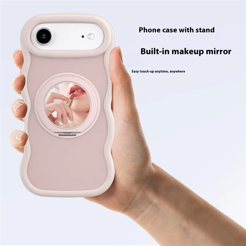 For iPhone Air Magnetic Case Wave Edge TPU + Acrylic Phone Cover with Mirror Kickstand - Pink