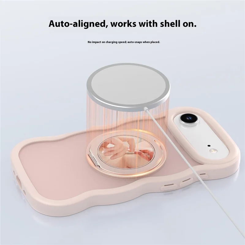 For iPhone Air Magnetic Case Wave Edge TPU + Acrylic Phone Cover with Mirror Kickstand - Pink