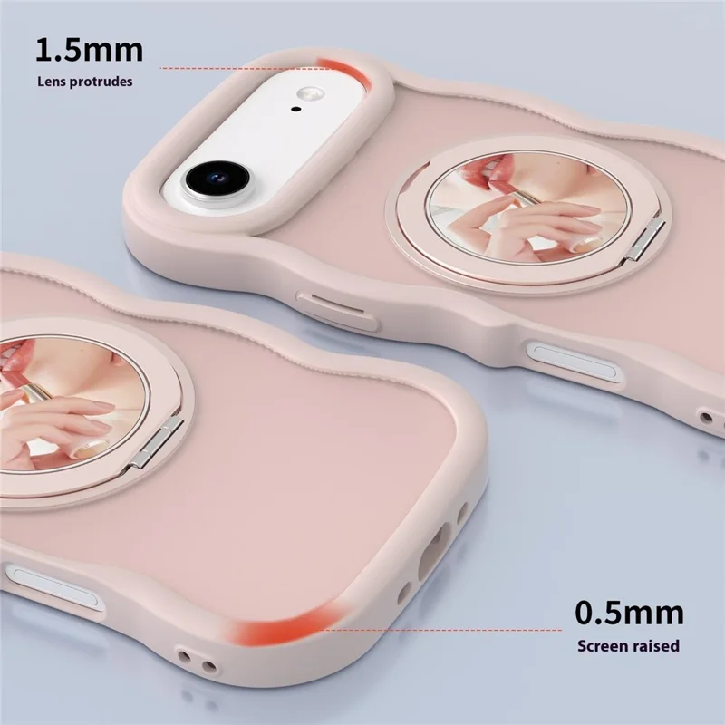 For iPhone Air Magnetic Case Wave Edge TPU + Acrylic Phone Cover with Mirror Kickstand - Pink