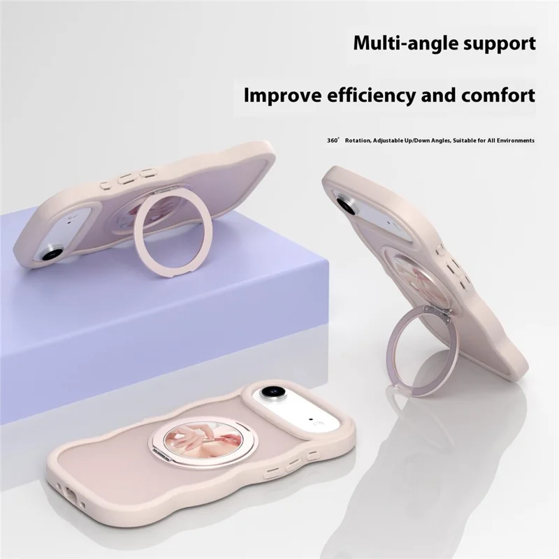 For iPhone Air Magnetic Case Wave Edge TPU + Acrylic Phone Cover with Mirror Kickstand - Pink